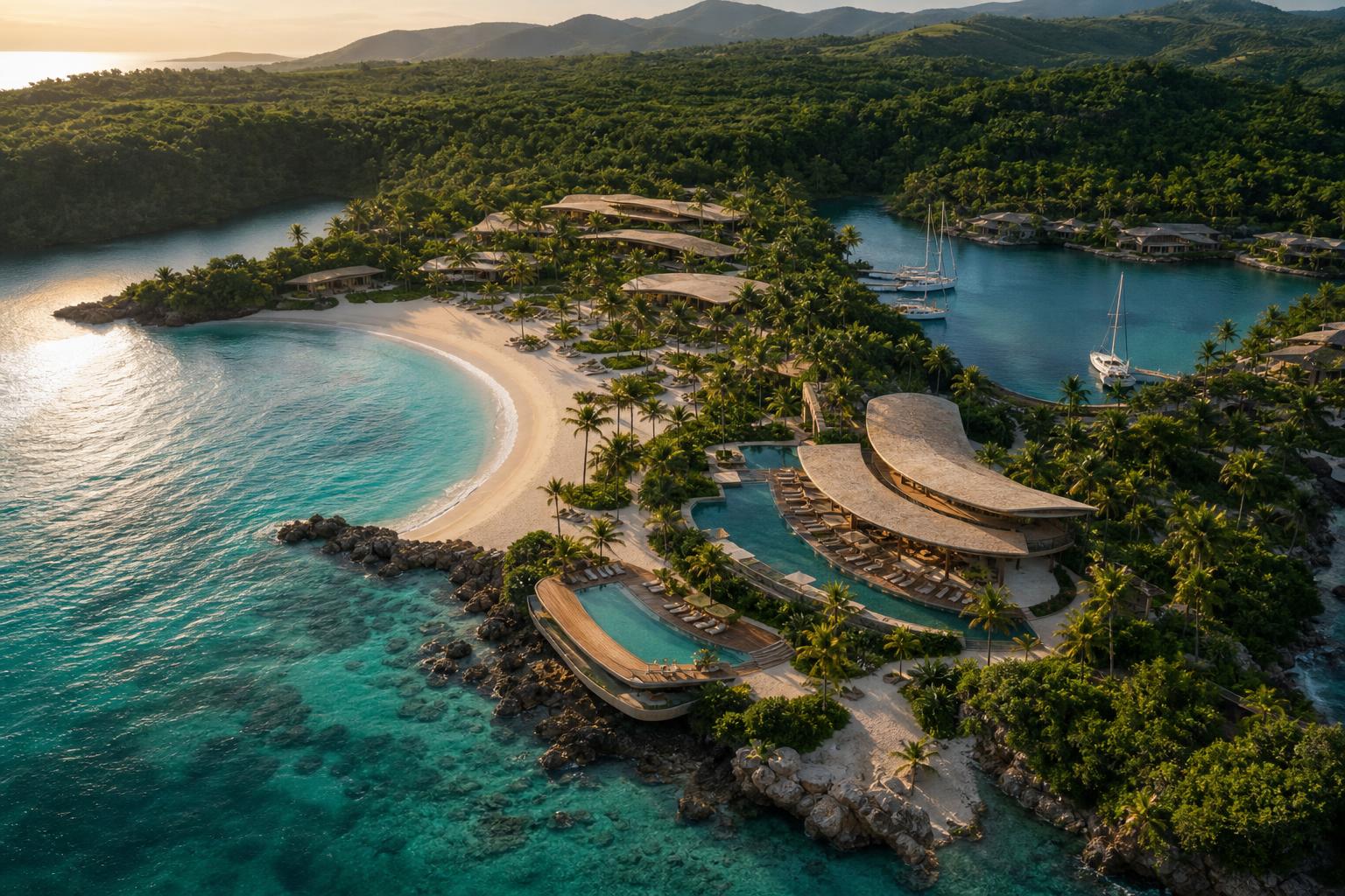 Terrain-accurate concept rendering of Samá integrated into the real Samaná headland